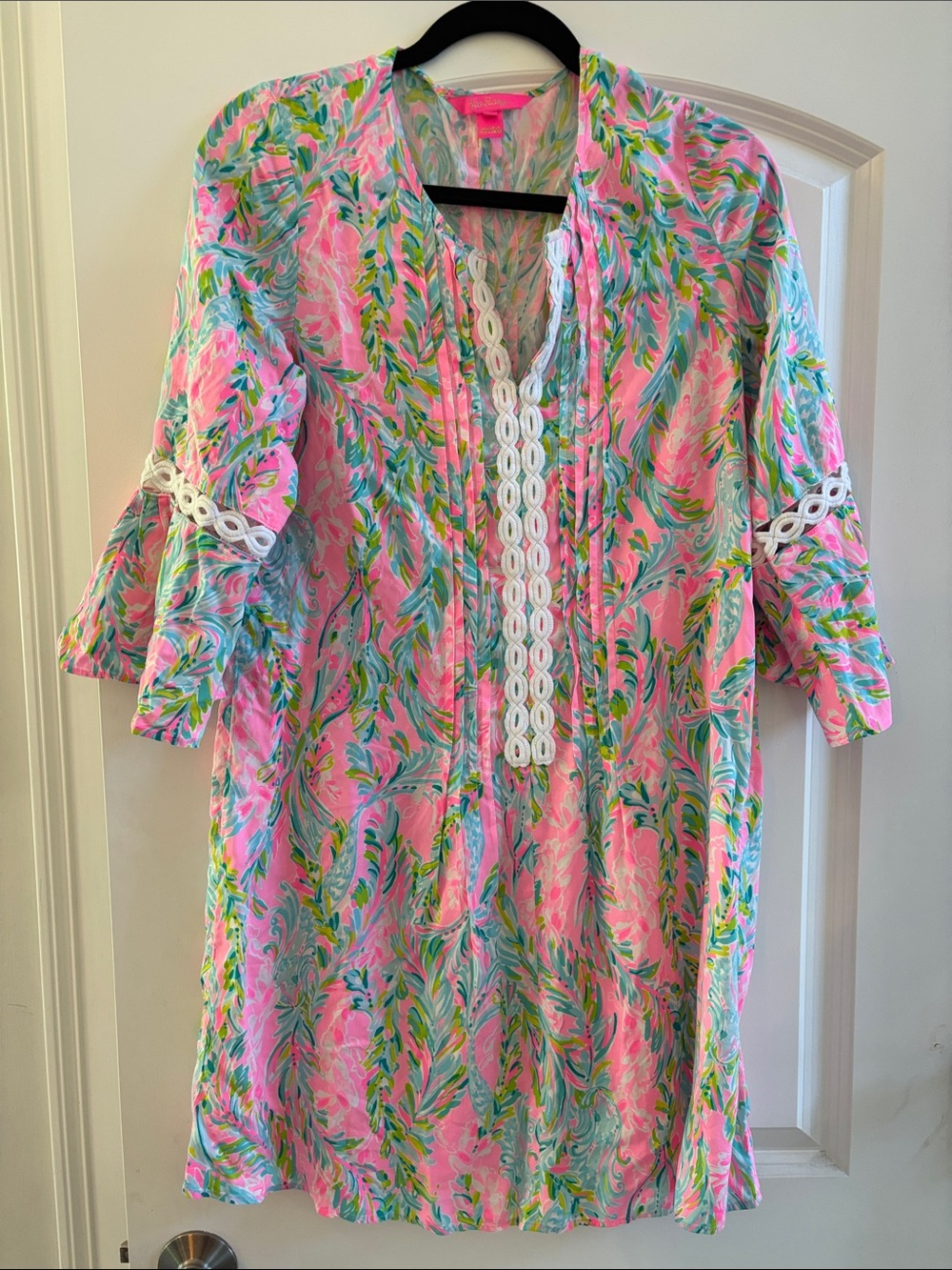 Lilly Pulitzer Pink Floral Lace-Trim Tunic Dress
